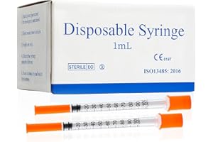 Eomhept 1ml 1cc 30 Gauge x 8mm (5/16") Disposable Lab Supplies, Individual Packing, Pack of 100