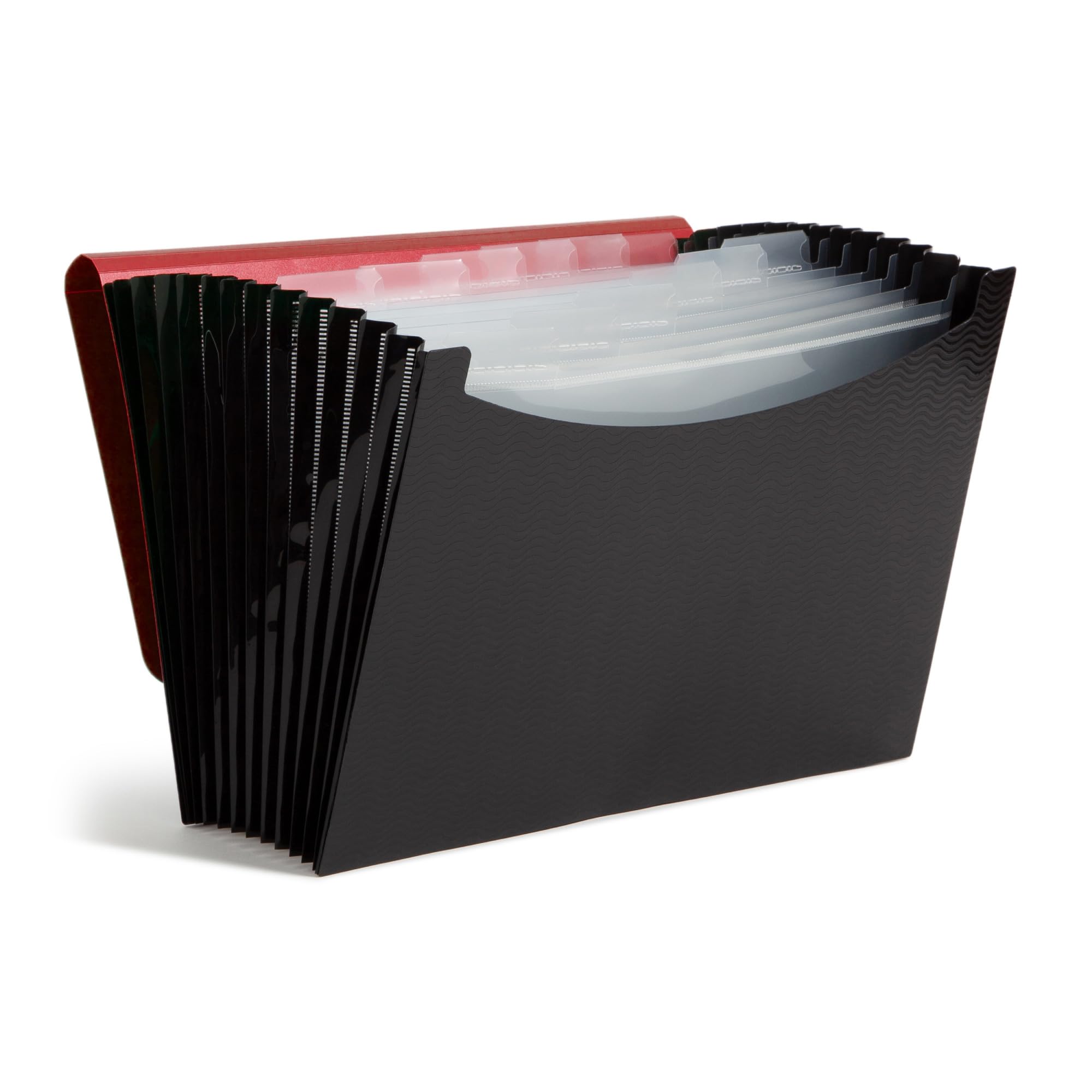 Smead Expanding File, 12 Pockets, Elastic Closure, Letter Size, Wave Pattern Red/Black (70866)