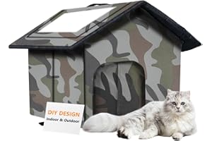 FTOYIN Outdoor Cat House Weatherproof, Large Feral Cat House for Winter, Collapsible Outdoor Cats Shelter with Door and Soft Mat, Easy to Assemble, Warm Stable Stray Cats Shelter in Winter