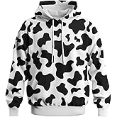 GHUALURU Fun Cow Print Hoodie Novelty Graphic Sweatshirt Pullover with Pocket for Men Women