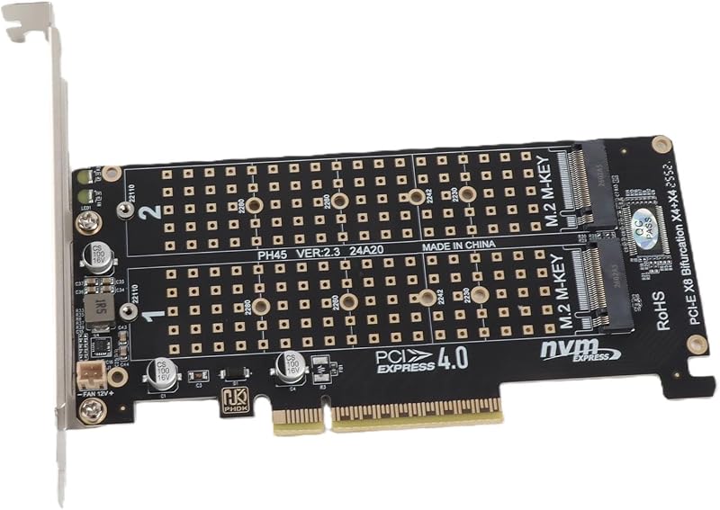 ASHATA Dual Bay PCIe to NVMe Expansion Card for M.2 SSDs - X8 M Key