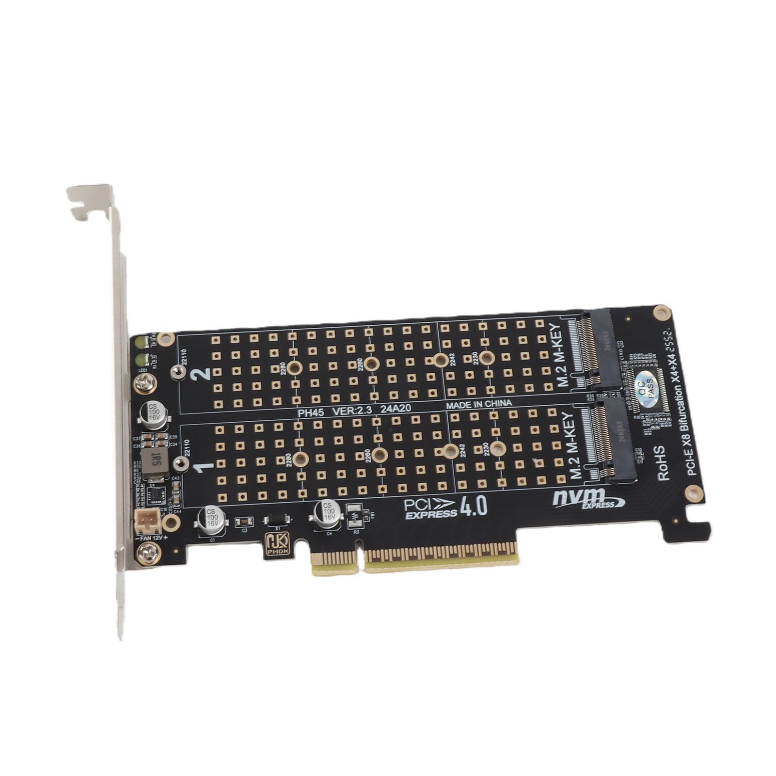 Dpofirs Adapter Card with 2 x 32Gbps Expansion Cards, Dual M.2 NVMe SSD to PCIE X8 M Key Hard Drive Converter Reader Expansion Card, Support Full Speed NVME SSD/M.2 PCIE(ph45)