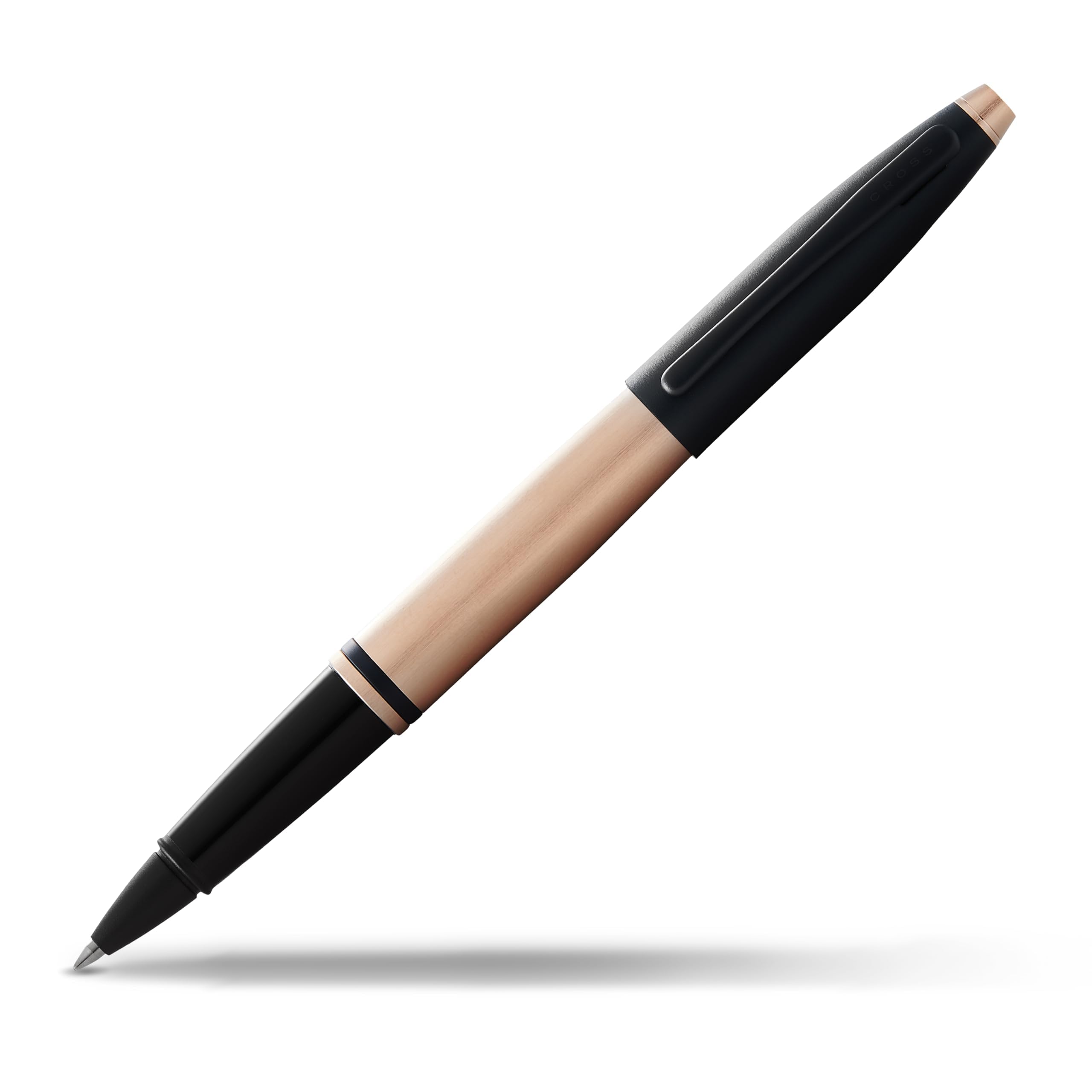 Cross Calais Refillable Rollerball Pen Presented in a Luxury Gift Box - Medium Point, Black Ink, Brushed Rose Gold & Black