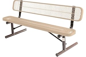 COATEDOUTDOORFURNITURE Coated Outdoor Furniture Heavy-Duty Portable Outdoor Bench Thermoplastic Coated, Expanded Metal, Commercial-Grade Seating, Made in America (Portable with Back, 6 Ft, Tan)