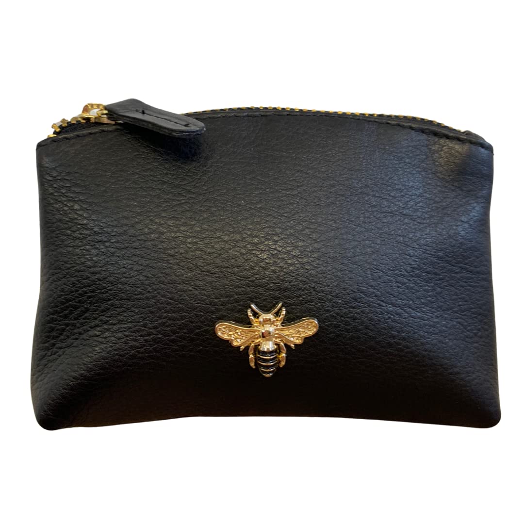 Mala Leather Coin & Card Purse Black Bumble bee RFID Protection - Mason Collection (Black with red Lining)