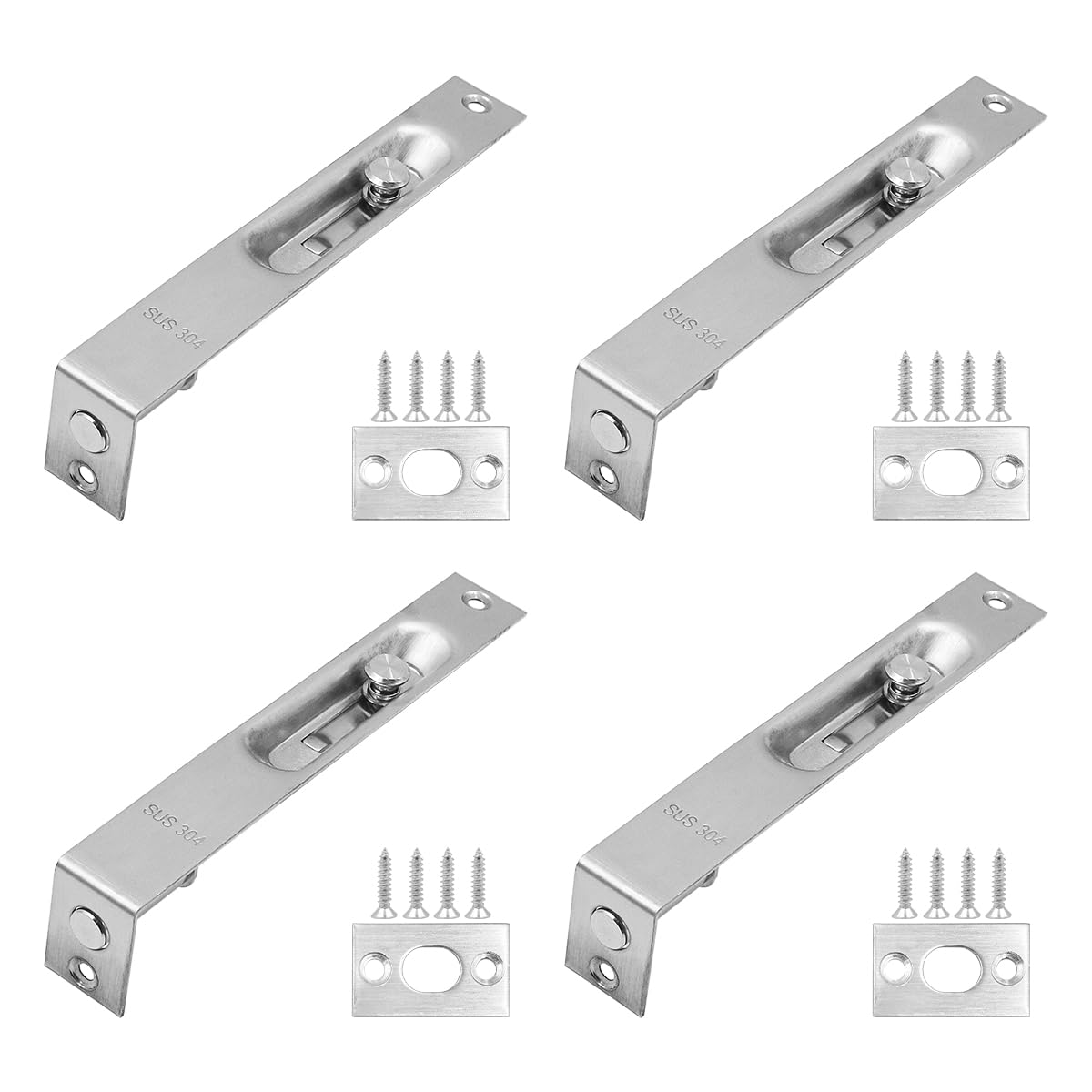 ZONADAH Set of 4 (2 Pairs) Heavy Duty Stainless Steel Door Flush Bolts 6 inch (15cm) - Door Edge Lever Slide Bolt Latch Lock for Primary and Secondary Doors - Double-Open Security Locking Mechanism