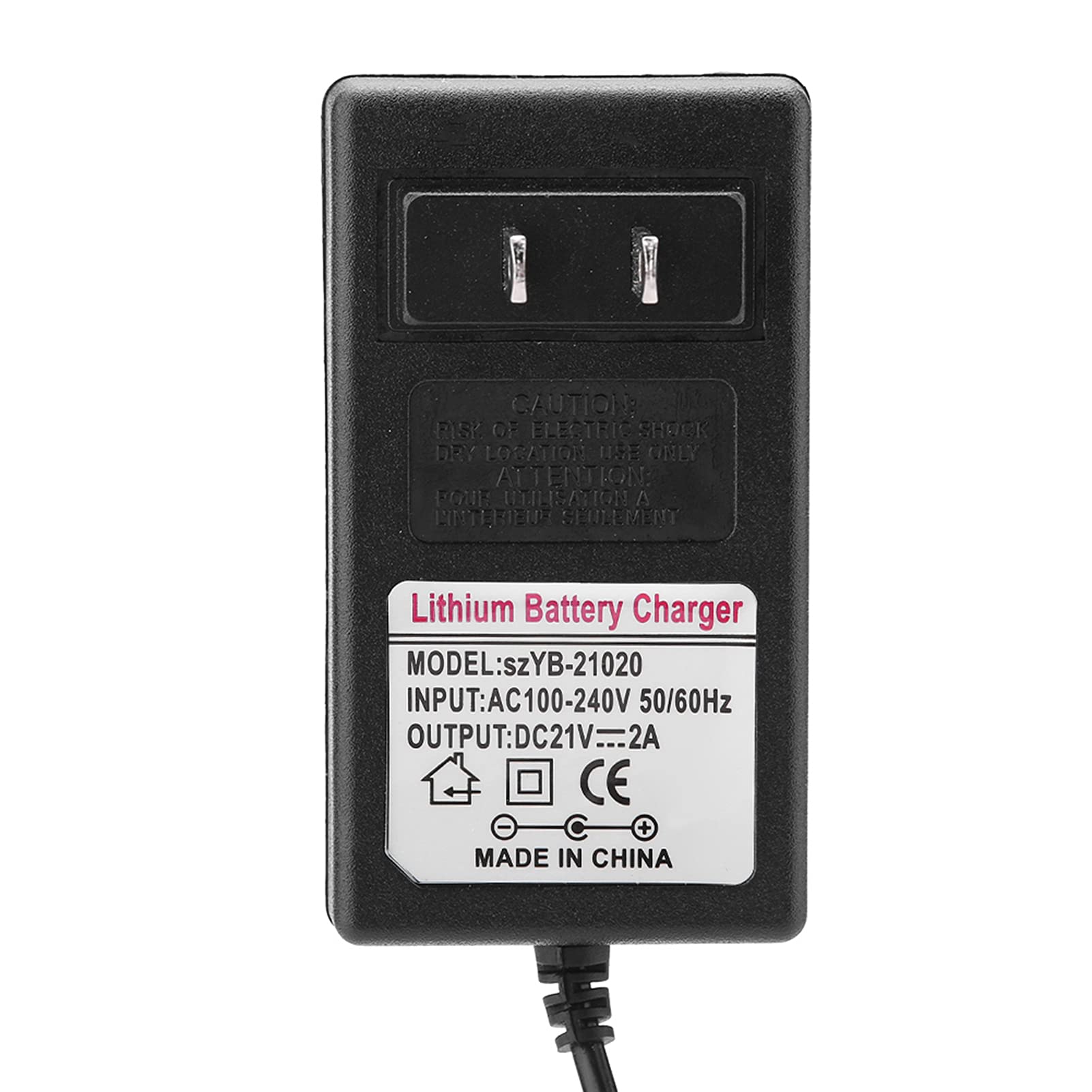 Photo 1 of 21V 2A Lithium Battery Charger, 21 Volt Power Adapter for Headlight, Toy Car, Balance Car - AC 100-240V Adapter with LED Indicator (US Plug 50Hz/ 60Hz)