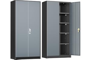Greenvelly Metal Garage Storage Cabinet,72" Steel Locking Garage Storage Cabinet with Doors and Shelves,Metal Office Storage Cabinet for Home,School,Garage(Black Grey 36" W x18 D)