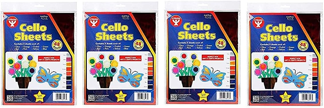 Hygloss Products Cellophane Sheets - 6 Sheets of 8 Bright, Vivid Colors - Great for Arts, Crafts, DIY Projects, Wrapping Gifts, Classroom Activities, Holidays & Much More (Fоur Расk)
