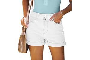 Magritta Denim Shorts for Women Mid Waisted Folded Hem Ripped Jean Shorts