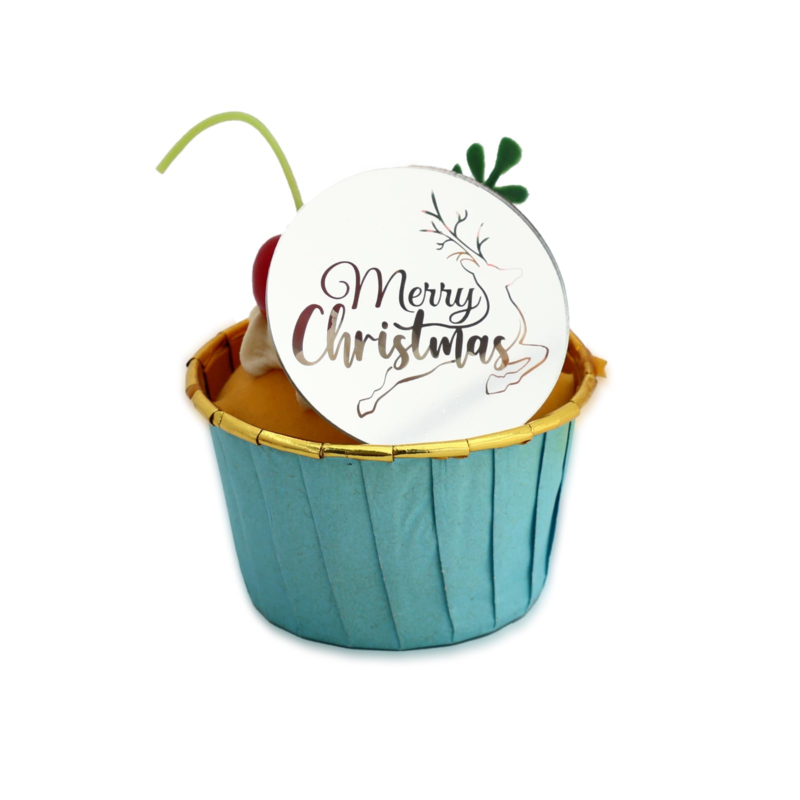 3 LITTLE DESSERTS Engraved Acrylic Cupcake Toppers - Set of 6 - Christmas Cupcake Toppers - Reusable Cupcake Discs - Christmas Cake Toppers - Christmas Party Decorations - Elk Christmas - Silver