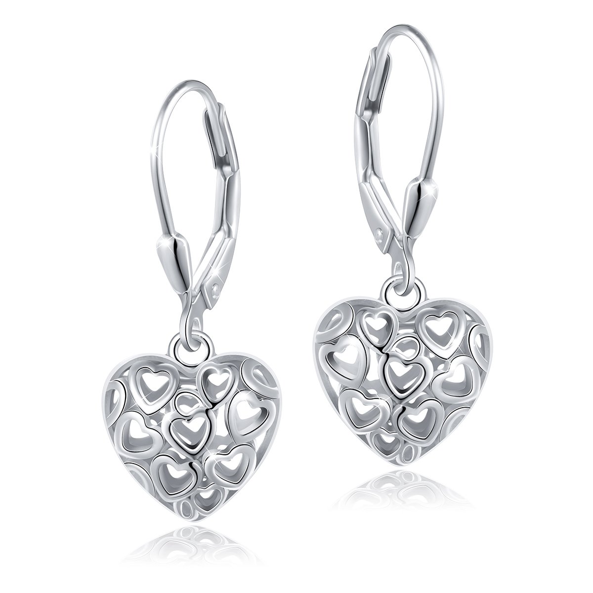 Sterling Silver Hollow Filigree Heart Drop Earring Women Round Dangle Earrings Birthday Gifts for Women Girls