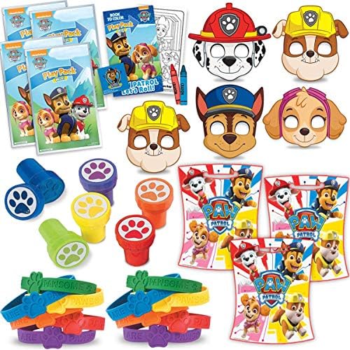 Paw Party Favors 各アイテム16個 ミニパウパトロールプレイパック16個 マスク16個 賞品 購買 足スタンパー16個 パウブレスレット16個 ルートバッグ16個 子供の誕生日パーティー記念品 グッディーに最適です 景品 ピニャータフィラー