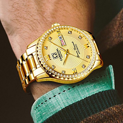Swiss Made Men Luxury Gold Watches,Automatic Analog Display Calendar