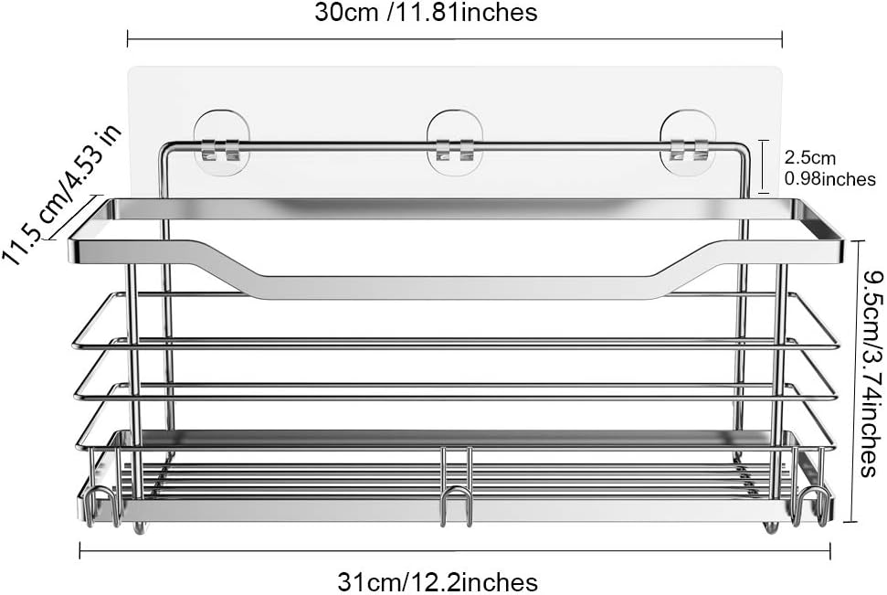 Oriware Adhesive Shower Caddy Organiser Basket Bathroom Shelf Storage Wall Mounted SUS304 Stainless Steel No Drilling - Image 5