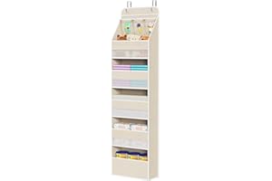 Univivi 6-Shelf Over Door Hanging Organizer Fabric Baby Door Storage with 5 Large Pockets and 3 Small PVC Pockets Wall Mount Hanging Storage Organizers for Baby Essential (Beige)