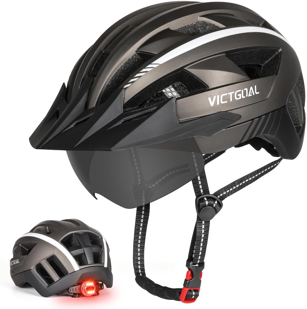 Victgoal Bike Helmet with Magnetic Goggles Visor LED Light XXL 59-63 cm