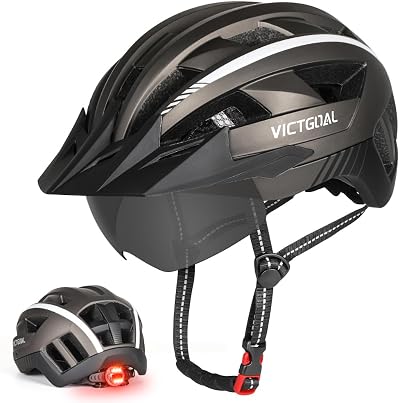 Victgoal Bike Helmet with Magnetic Goggles Visor LED Light XXL 59-63 cm