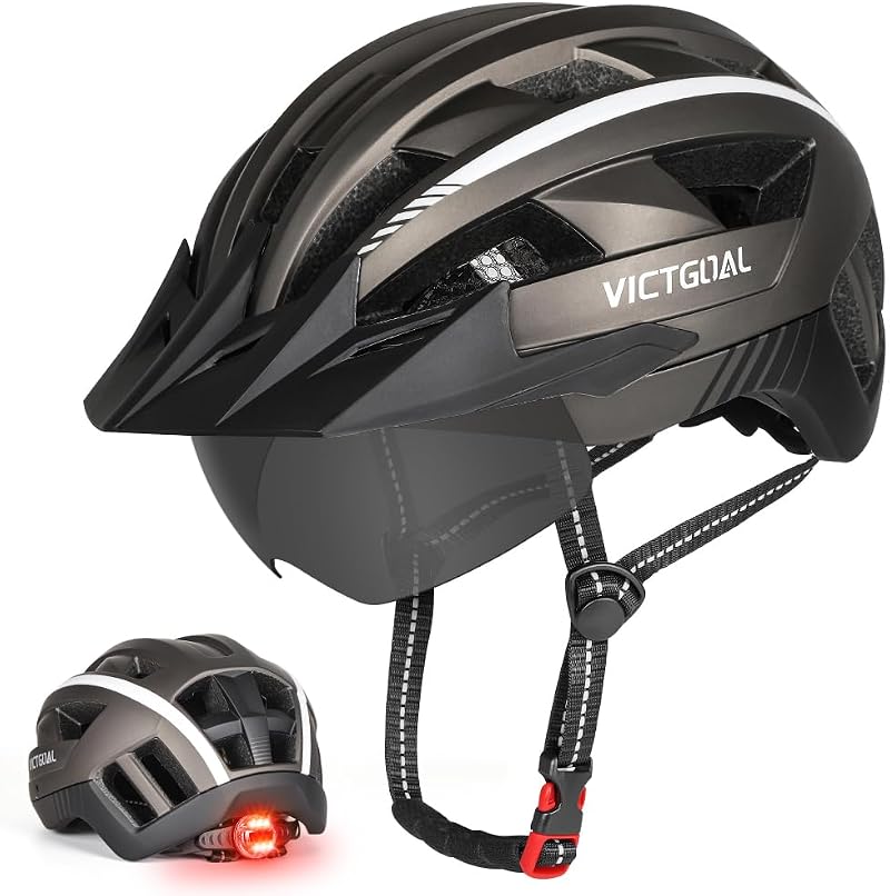 Victgoal Bike Helmet with Magnetic Goggles Visor LED Light XXL 59-63 cm