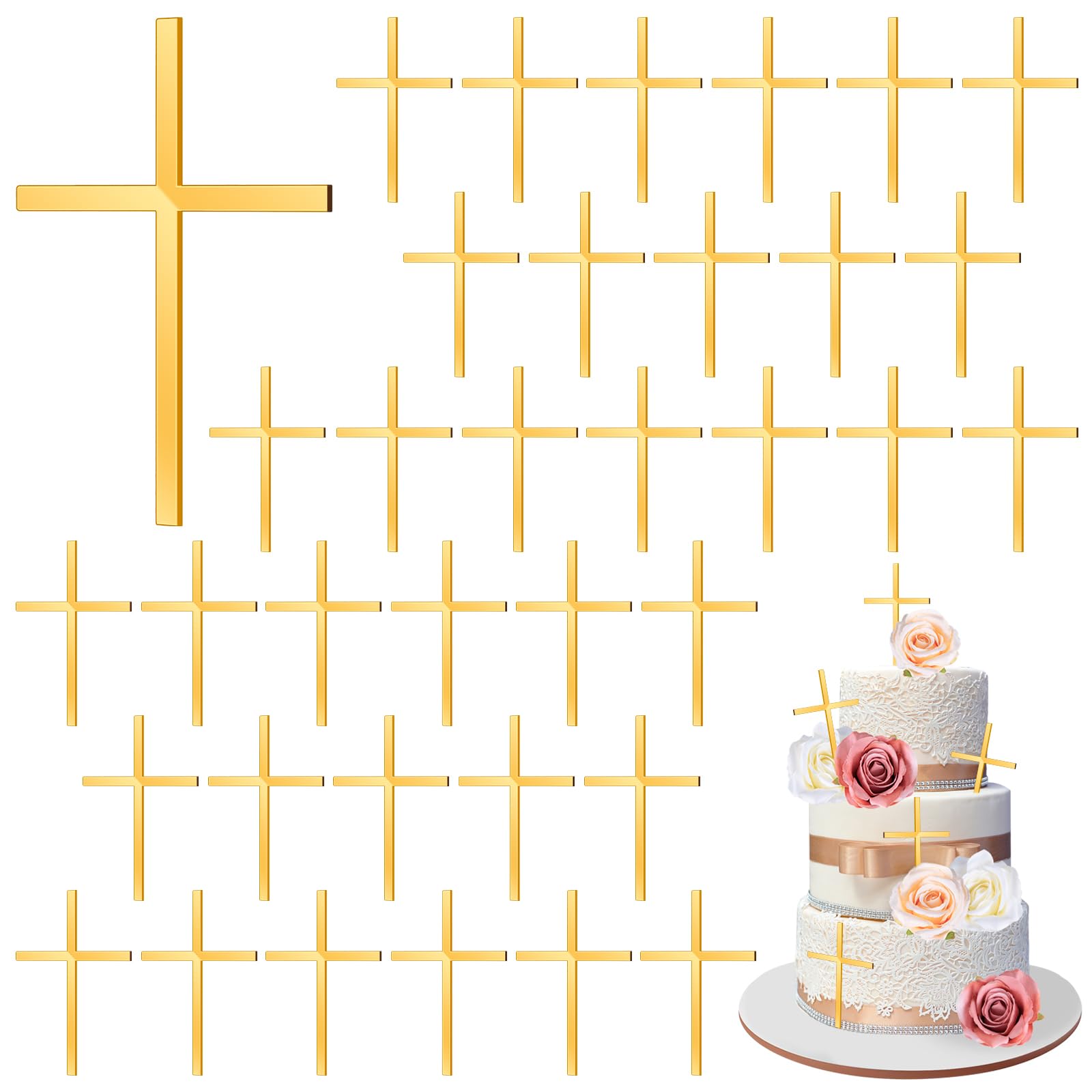 Photo 1 of 18pcs Baptism Cake Toppers Acrylic Cross Cupcake Toppers Gold Crossing Cake Charm for Baby Shower Birthday Wedding Party Christian Decorations