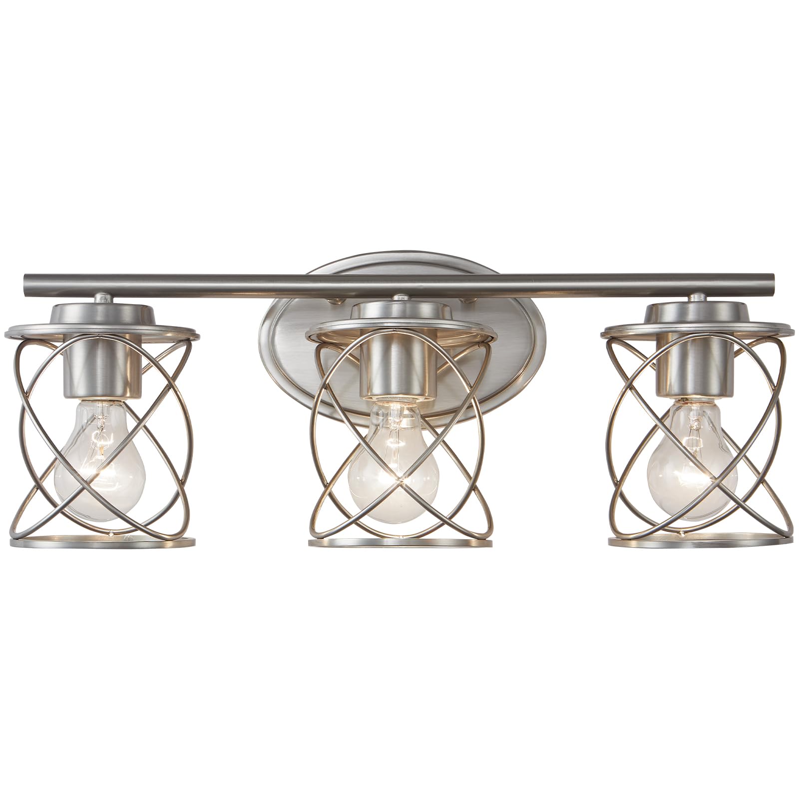 Photo 1 of Mavcadonf Modern Vanity Lights with Cage Shade, 3 Lights Over Mirror, Brushed Nickel Bathroom Wall Lamp