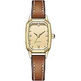 VILKFY Womens Small Gold Watches Vintage Rectangular Analog Quartz Watch Leather Band Wrist Watch (Brown)