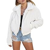 AKEWEI Women's Short Faux Fur Coat Casual Shaggy Jacket with Pockets Warm Winter Zip-Up Fluffy Outwear