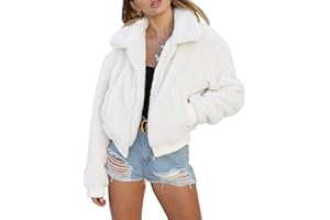 AKEWEI Women's Short Faux Fur Coat Casual Shaggy Jacket with Pockets Warm Winter Zip-Up Fluffy Outwear