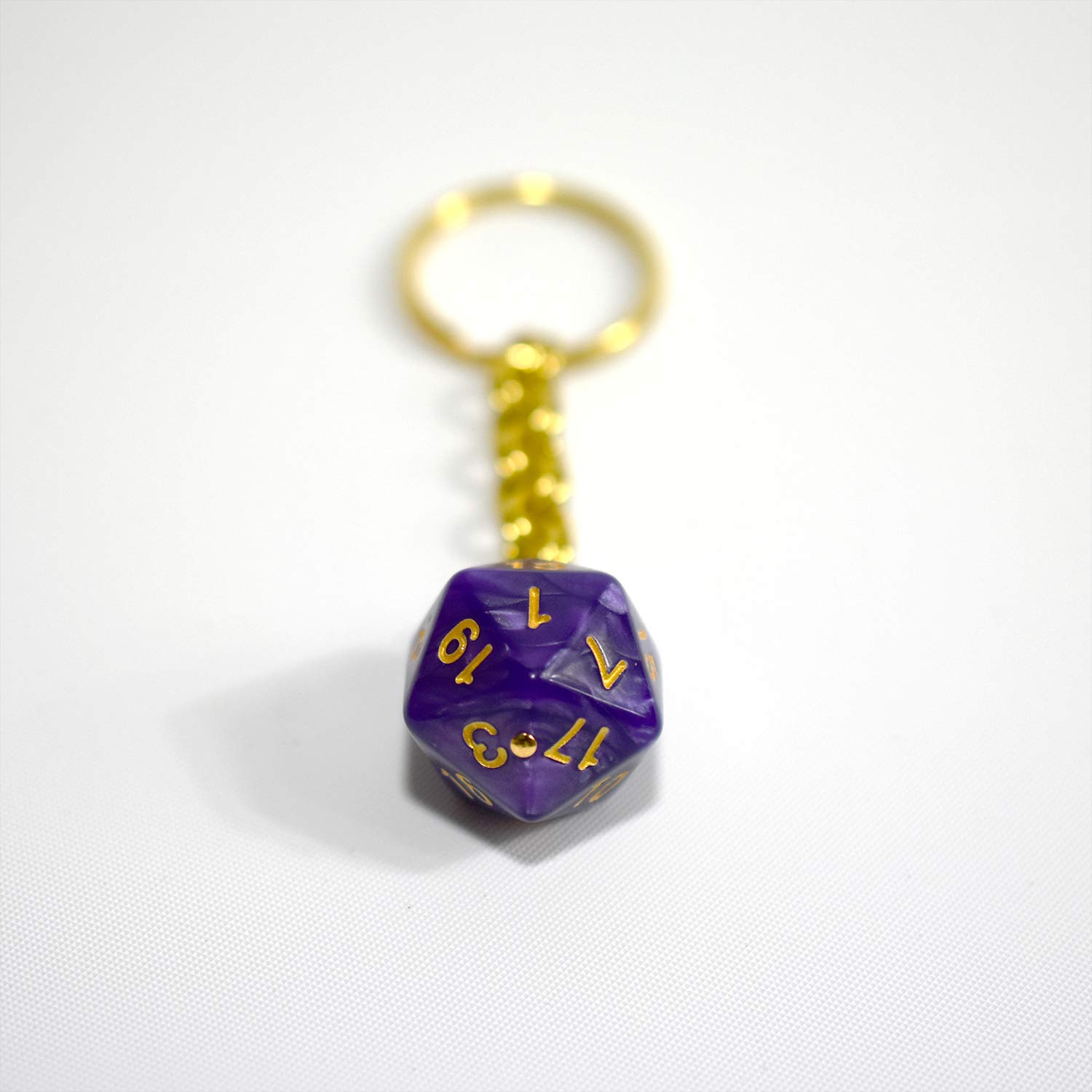 Twenty Sided Dice Keychain Purple and Gold Key & Identification