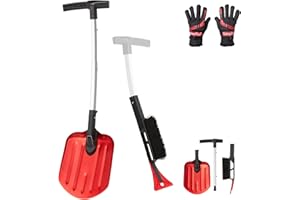 BREWIN TOOLS SnowPro 4-in-1 Snow Shovel for Car, Fast Telescoping Design for Emergency Snow Removal - Compact Snow Shovel Kit with Gloves, Snow Brush and Ice Scraper-Collapsible and Portable Utility Shovel