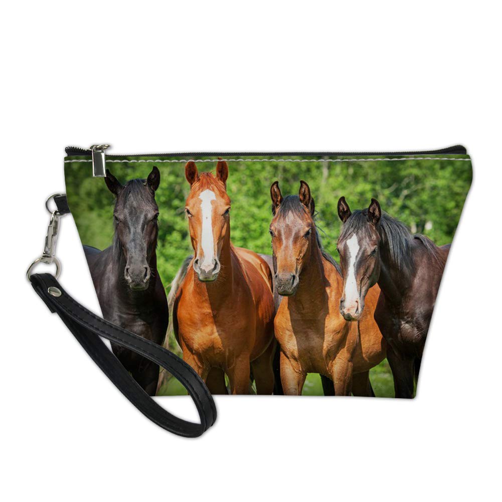 Showudesigns Makeup Bag Organizer Small Top Zip Purse Storage Bag Kids Girls Horse Cosmetic Travel Kit Pouch Zipper Teenager Pencil Case Holder