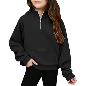 Girls Half Zipper Sweatshirts Cute Trendy Fall Pullover Tops for Teen Girl Long Sleeve Kids Clothes with Front Pocket