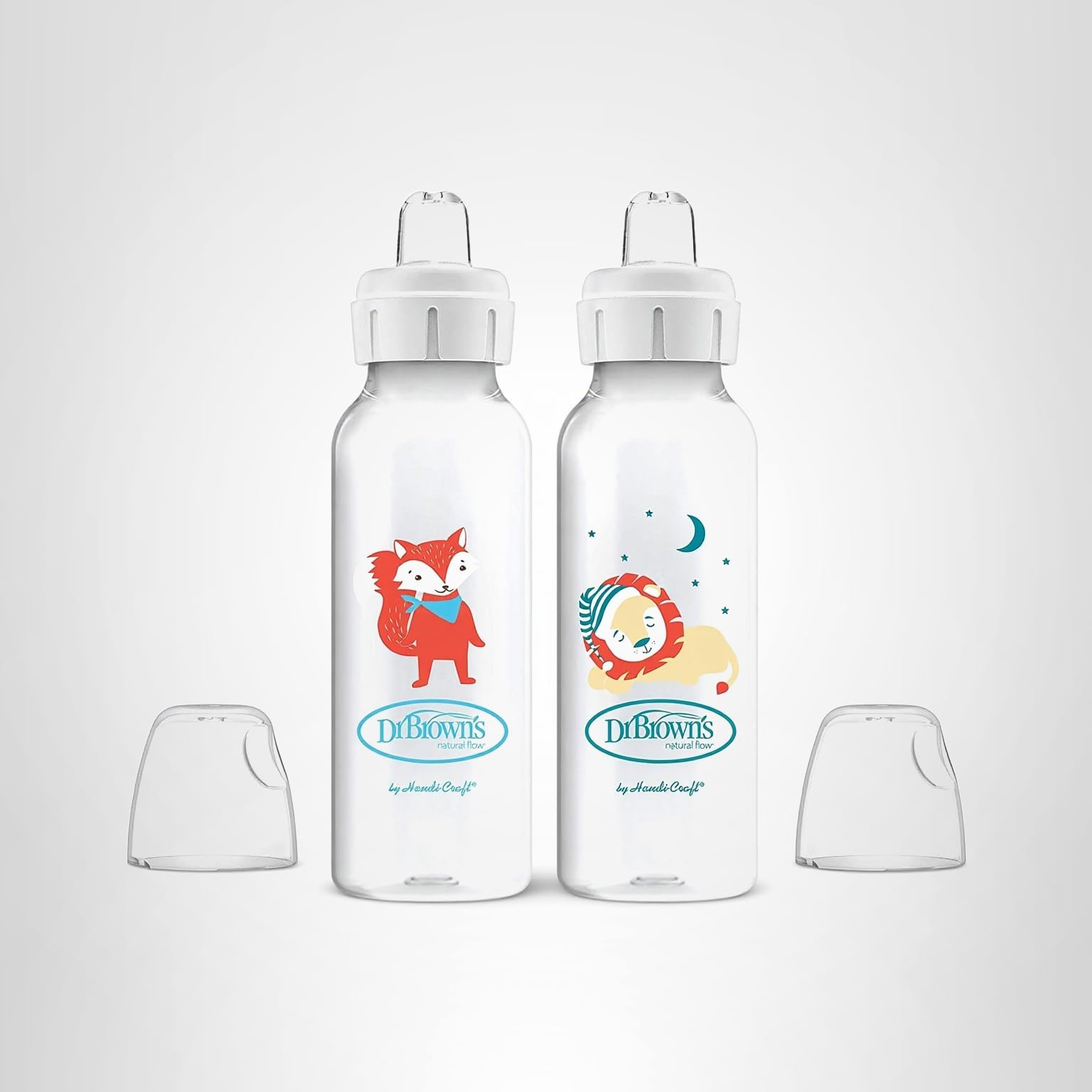 Dr. Brown's Milestones Narrow Sippy Bottle, 100% Silicone Soft Sippy Spout, 8oz/250mL, Fox & Lion, 6m+