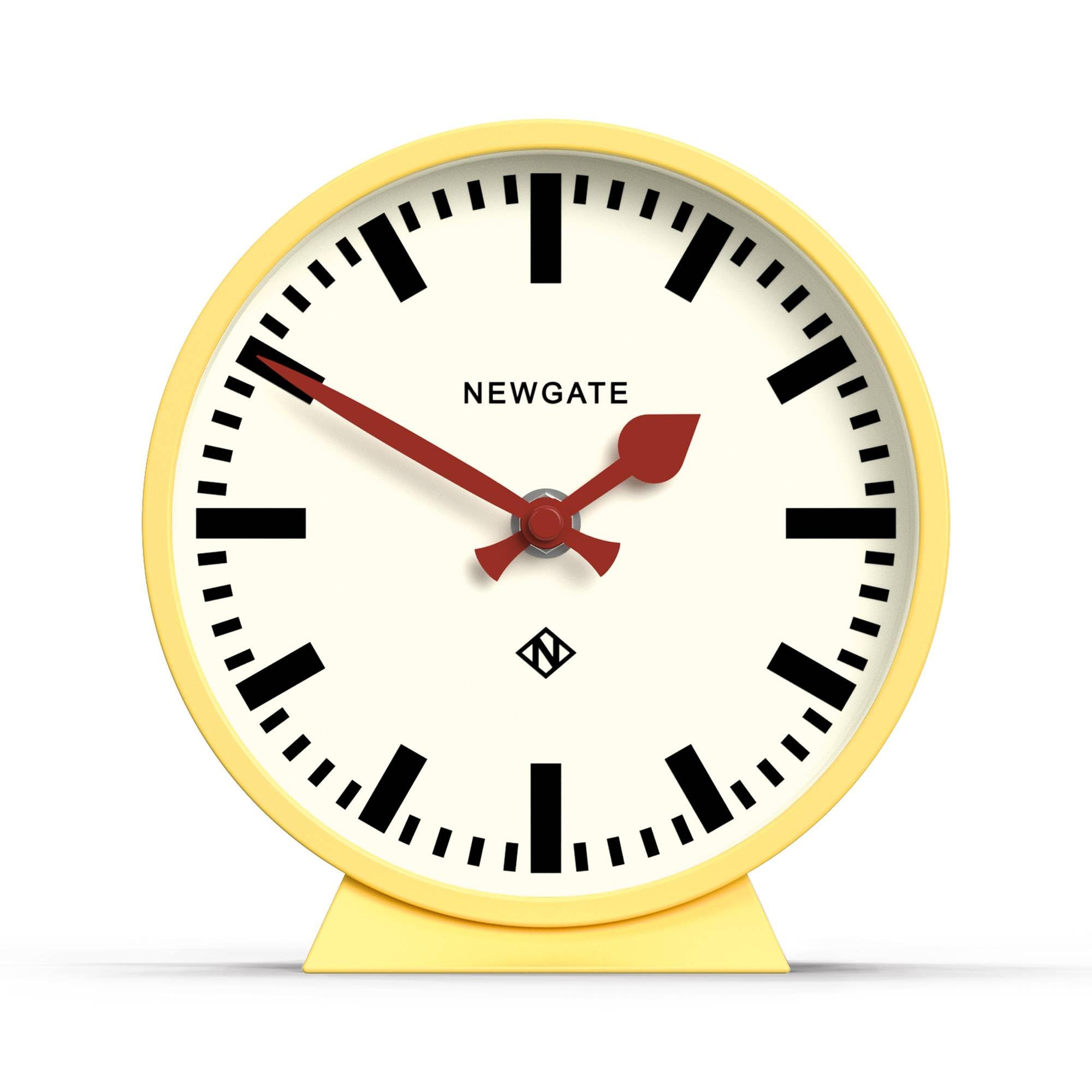 NEWGATE® M Mantel Railway desk clock | Modern round station clock design | Yellow | Contemporary style for desk, table, shelf or bedside
