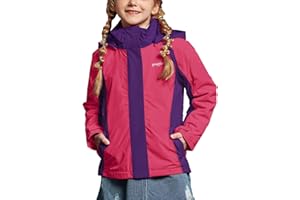 ENDIRAD Girl's Waterproof Ski Jacket,Warm Winter Snow Coat,Hooded Fleece Outwear,Windproof RainCoat