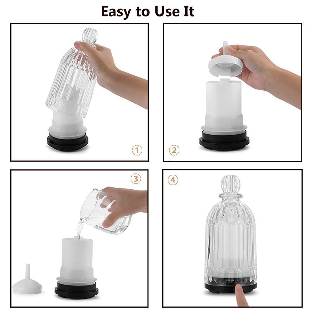 LATITOP Glass Oil Diffuser Ultrasonic Aromatherapy diffuser for Essential Oils with 7-color LED Lights, Automatic Shut-off Function (Black)