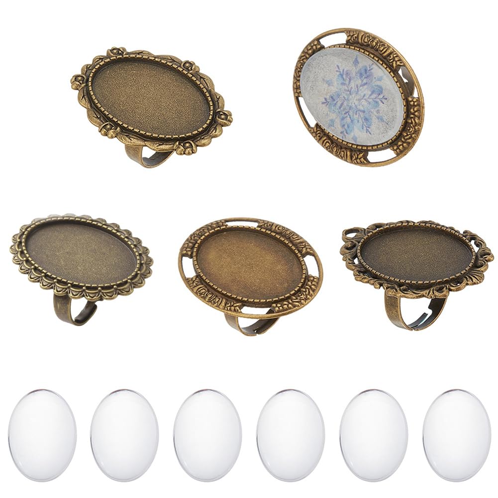 SUNNYCLUE 8 Sets Cabochon Ring Blanks Blank Ring Setting Oval Cabochon Ring Kit Flower Oval Ring Blank Vintage Style Ring Settings Adjustable Cabochon Rings for jewellery Making Kits DIY Supplies — image 1