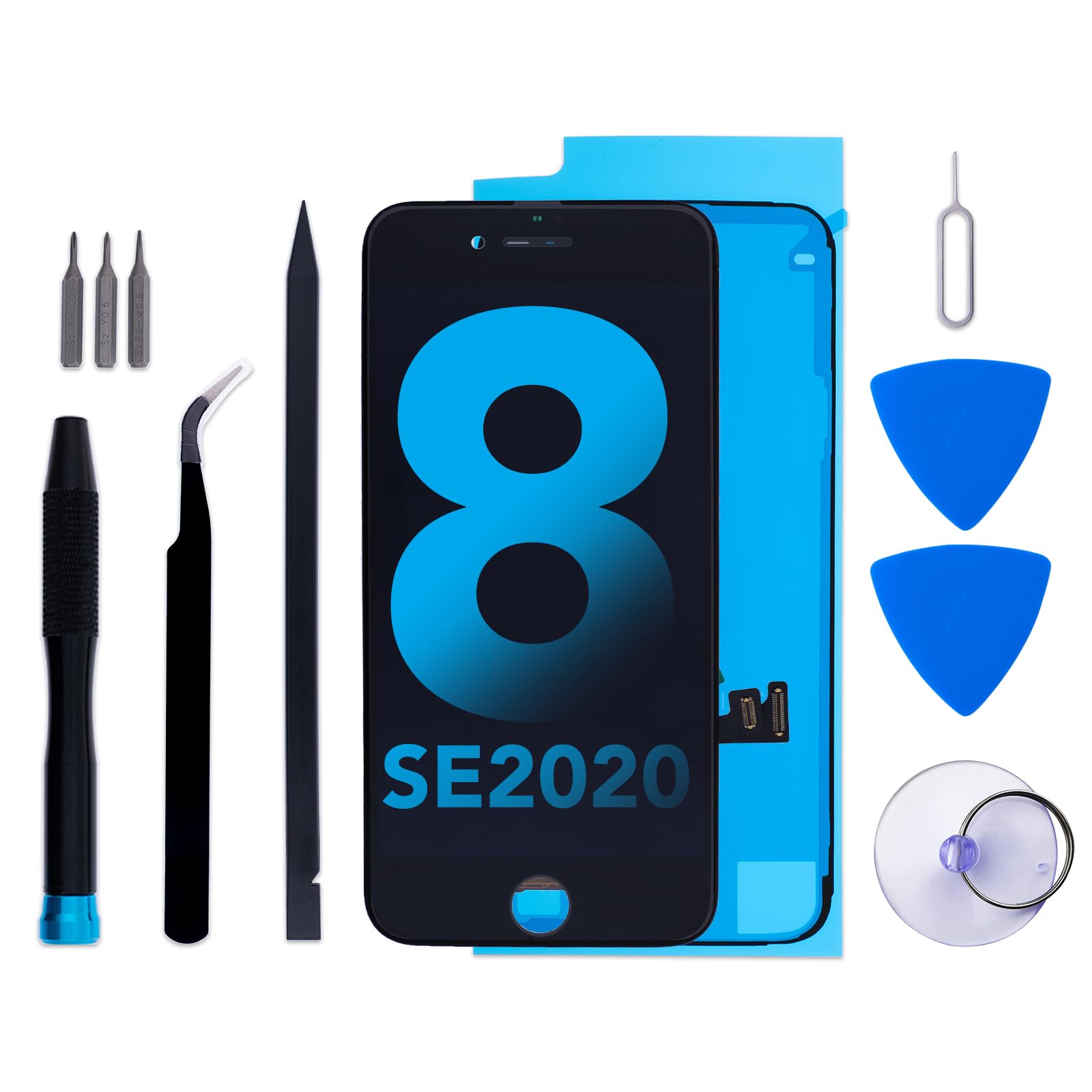 for iPhone 8/SE 2020 2nd Generation Screen Replacement Kit, 4.7" LCD Retina FHD Display 3D Touch Digitizer Assembly with Repair Tools and Waterproof Frame Adhesive (Black)