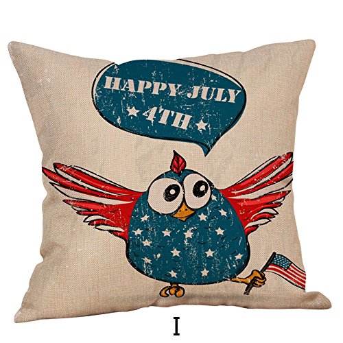 TTbuy 1PCs Decor Cushion Cover Independence Day Style Throw Pillowcase Cotton Linen Pillow Covers,4th July Decorations,18x18 Inches,for Garden Sofa Bed Car Pillows,Etc (I)