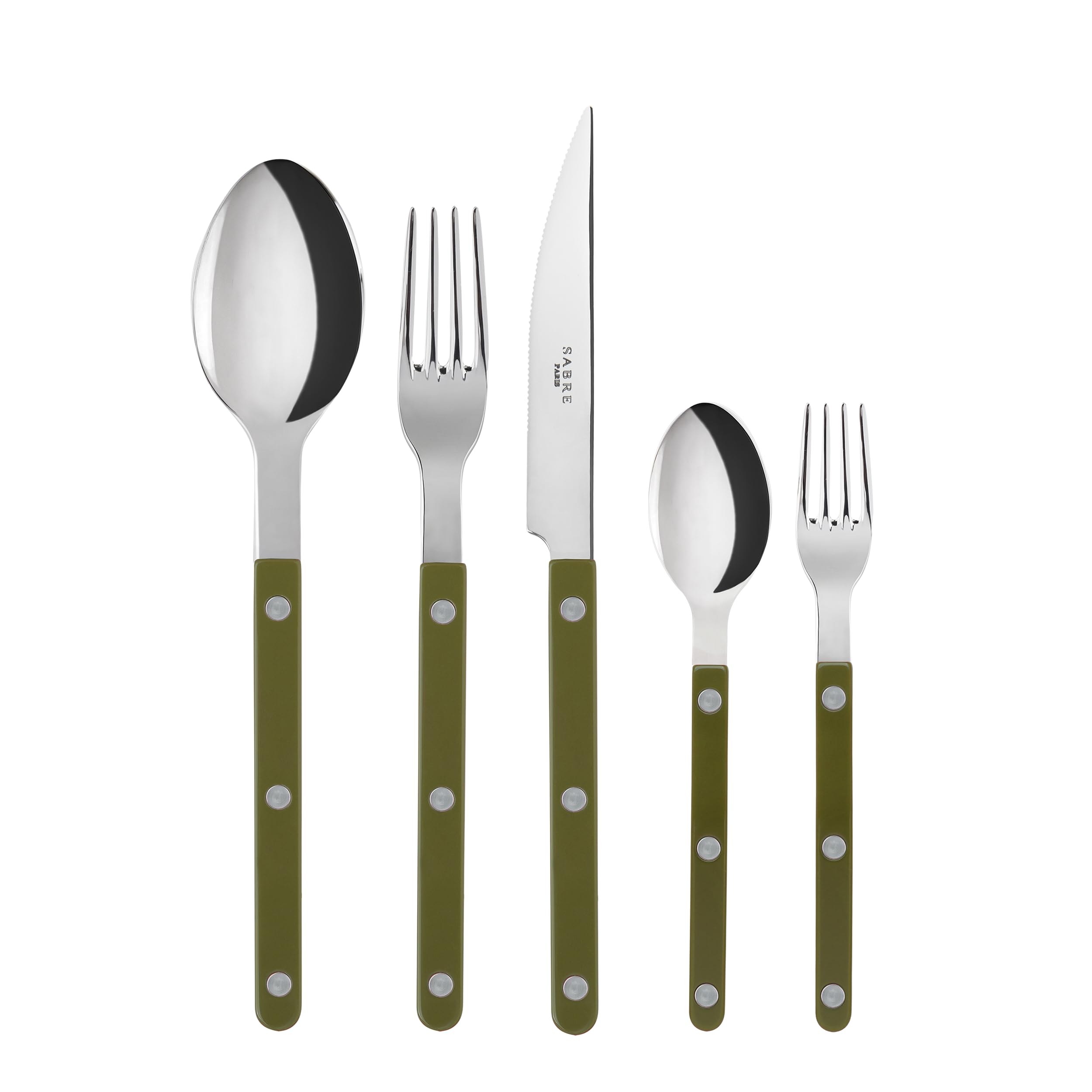 Photo 1 of SABRE PARIS - 20-Piece Flatware Set for 4 - Bistrot Collection - Knife, Fork, Soup Spoon, Teaspoon & Dessert Fork - Stainless Steel & Nylon - Dishwasher Safe - Green Fern - Shiny Finish