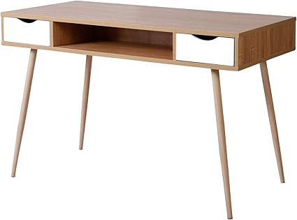 Esituro Table D Ordinateur Table De Bureau En Bois Avec 2 Tiroirs Design Scandinave Scd0017 Chene Amazon Fr Cuisine Maison