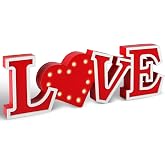 Red Wooden LOVE Sign with LED Lights&ndash;Valentine's Day Decorations,Light-Up Love Letters for Table Centerpiece,Romantic Home Decoration for Wedding,Anniversary,Honeymoon,and Special Nights