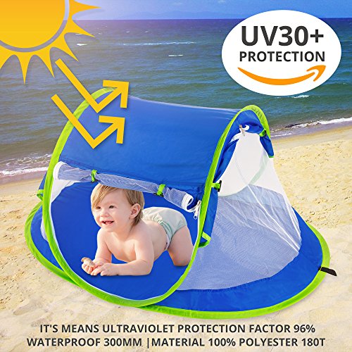 Campela Baby Travel Beach Tent for Infant and Babies - Mosquito Net and Sunshade Portable Newborn Crib Baby Bed Dome Pop up Sun Shelter Anti UV Sun Protection Factor 96.6% - Thumbnail 5