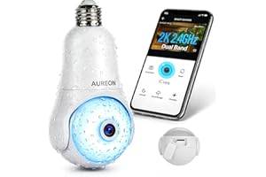 AUREON Power Light Bulb Security 3MP Camera Outdoor/Flood Light, 2K Camera Surveillance Exterieur 2.4G WiFi 360° Security Cam
