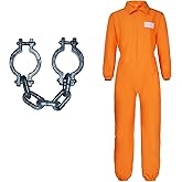 YOYEMAM Orange Prisoner Jumpsuit with Handcuffs - Halloween Prison Jumpsuit Costume Orange Prisoner Cosplay Outfit