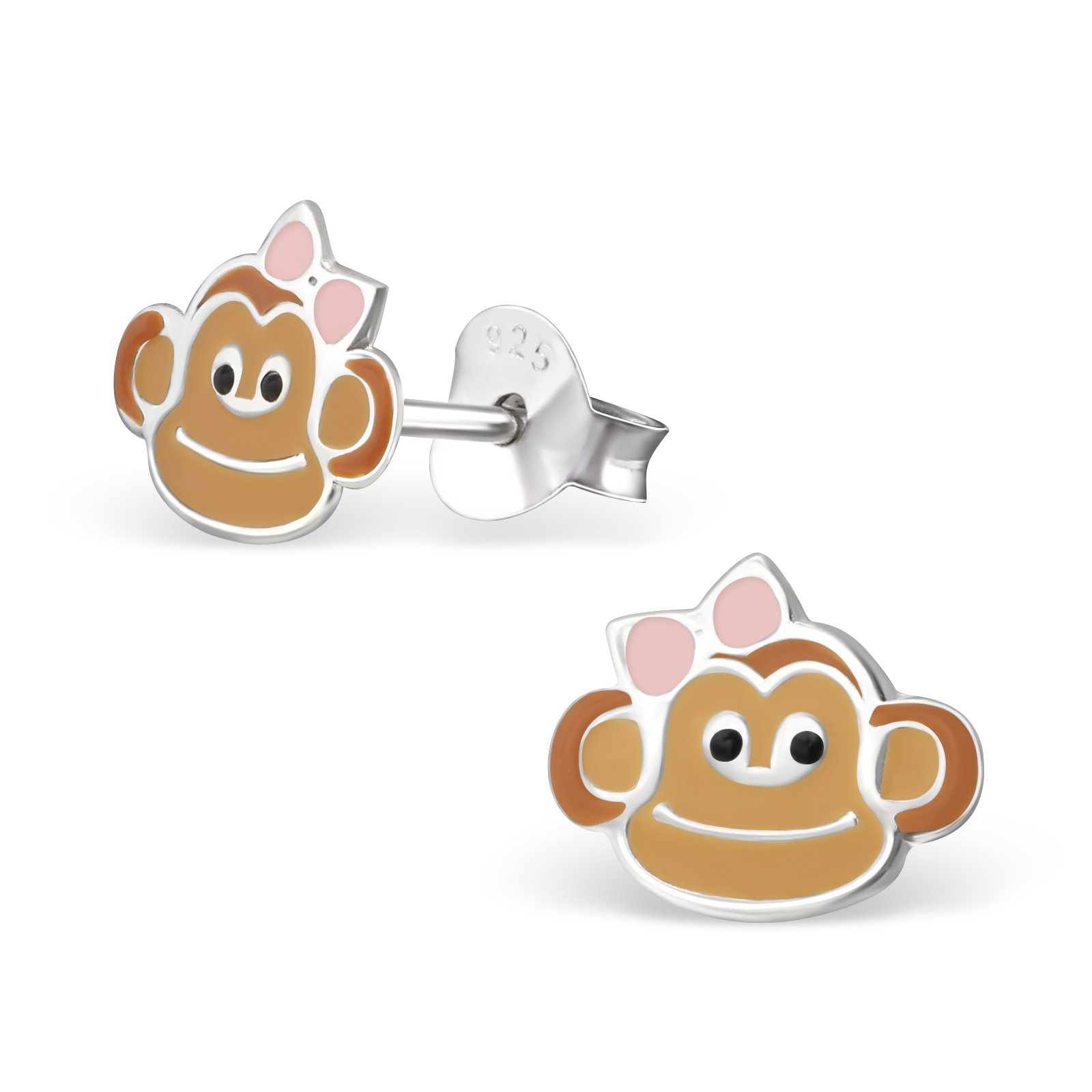 925 Sterling Silver Monkey Stud Earrings for Women & Girls – Cute Animal Jewellery Gift Boxed