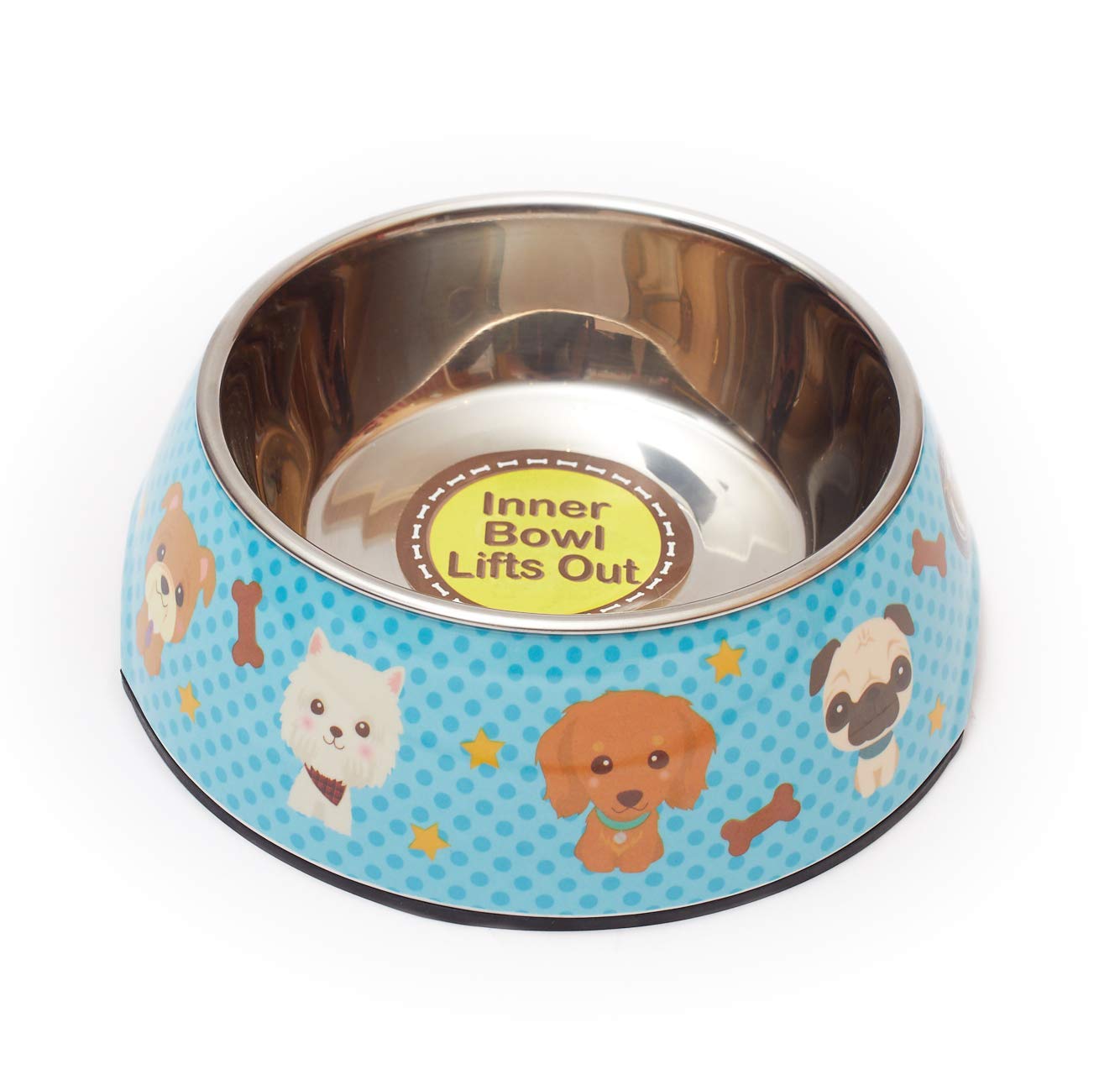 PetLondon Picnic Character Dog Bowl-with lift out stainless steel inner bowl, machine washable, great for puppy or adult dog(Blue)