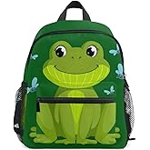 Fisyme Toddler Backpack Green Frog Butterfly School Bag Kids Backpacks for Kindergarten Preschool Nursery Girls Boys, S