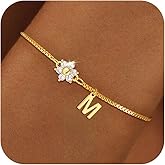 C-leen Gold Initial Bracelets for Women Girls - 18K Gold Plated Flower CZ Initial Bracelet Teen Girl Gifts Trendy Stuff Dainty Gold Bracelets for Women Girls Trendy Jewelry Gifts