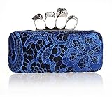 Tom Clovers Summer New Women's Punk Design Handle Skull Ring Lace Crochet Cocktail Party Clutch Hard Case Evening Wedding Party Clutch Purse Wallet